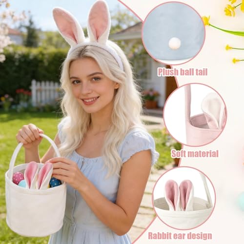 3 Stück Osterkorb, Osternester zum Befüllen, Osterhasen Taschen, Ostertüten Hase Mit Ohren Für Osterdeko Ostern Basteln, Durchmesser 13 cm Höhe 14,5 cm Flauschiges Material