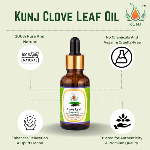 Image of KUNJ Clove Essential Oil 30ml - 100% Pure & Natural Undiluted | Clove Oil for Skin Care, Hair Growth & Scalp | For Diffuser, Aromatherapy, DIY Candle & Soap Making | Therapeutic Grade
