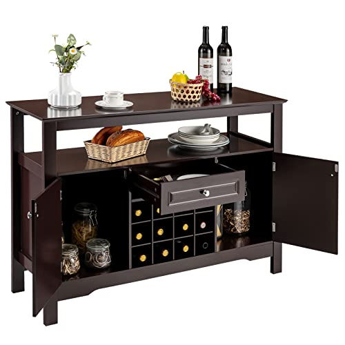 Küchenhochschrank Mit Weinregal 188cm - Sideboard Mit 4 Türen & 2 Schubladen Schwarz