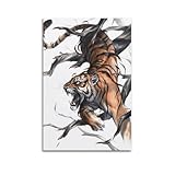OKNGB Póster de animales de espinas surrealistas, póster decorativo de tigre de Bengala, lienzo para pared e impresión artística moderna para decoración de dormitorio familiar, 40 x 60 cm