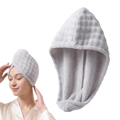 STEEL-LANDヘアドライタオル ドライキャップ 強吸水 速乾 マイクロファイバー 25×65cm 長髪向け 軽量 タオルキャップ ヘアターバン ふわもこ お風呂上がり バス用品 (グレー) [並行輸入品]