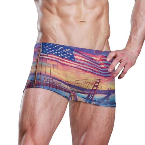 July 4th Independence Day Golden Gate Bridge Mens Swim Trunk Swimwear Swim Brief Square Leg Board Short S S04073733