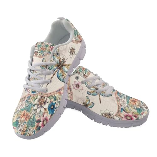 UOIMAG Boho Dragonfly Shoes for Women Lace Up Art Mandala Floral Walking Sneakers EU36