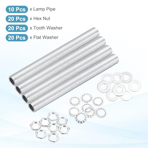 Image of MECCANIXITY 70Pcs 3.7 inch Lamp Pipe Kit with Nuts Washers 1 /8IP Thread Fasteners Assortment for Chandelier Ceiling Light Repair Assembly DIY Hardware