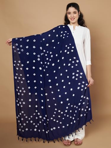 Image of Women's Cotton Rayon Bandhani Print Dupatta with Tassels 2.25 Meters | Women's cotton printed dupatta with tassels.