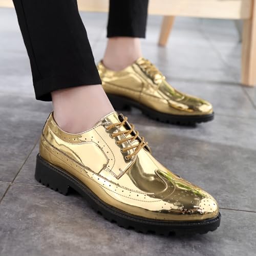 Men’s Glitter Wingtip Oxfords Leather with Metallic Glitter, Laser-Perforated Memory Foam - Lace-Up with Non-Slip for Party & Formal Events4