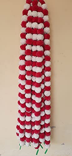 DECORATION CRAFT Magenta & White 5ft Artificial Marigold Flower Garland for Parties Wedding Diwali Mehndi Pooja Festival & Traditional Indian Theme Decoration Home Decoration Photo Prop Backdrops DIY - Image 3