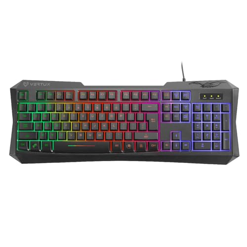 Image of Vertux Gaming Keyboard, Ergonomic Backlit Wired Gaming Keyboard with 6-Keys Anti-Ghosting, 10 Million Keystroke Life and Quick Responsive Tactile Keys for PS4, Xbox, Gamers, Office, Laptops, Radiance