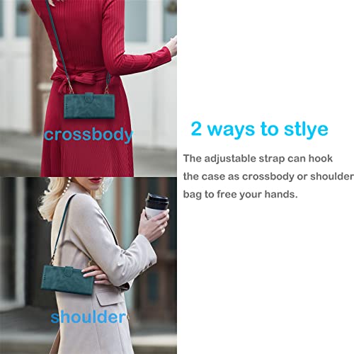 Tekcoo Galaxy A32 5G Wallet Case, Crossbody Shoulder Carrying Purse Cover With Rfid Blocking Card Slots Holder Flip Pu Leather [Detachable Magnetic Hard Case] For Samsung Galaxy A32 5G [Dark Green] #TOP6