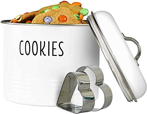 OUTSHINE White Vintage Cookie Jar with Airtight Lids|Farmhouse Cookie Jar|Decorative Snack Storage for Kitchen Counter|10 inches (H) x 7 inches (D) x 5 inches (W) x 12 cups Capacity