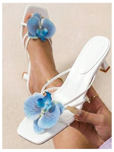 Image of MakeMeChic Women's Open Toe Floral Kitten Heels Flower Summer Beach Sandals