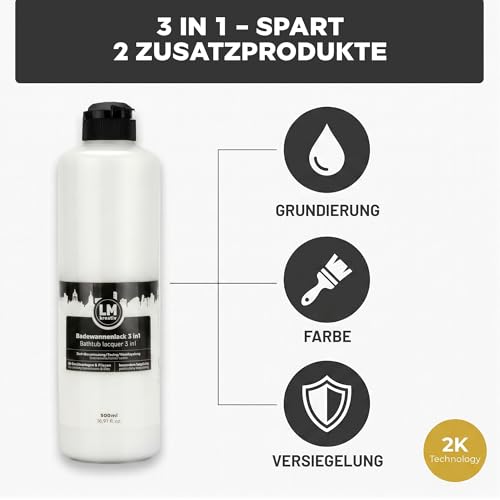 LM-Kreativ Badewannenlack 3 in 1 2K 500ml - Grau wie Beton - Auch nutzbar als Fliesenfarbe & Fliesenlack für Badezimmer, Badewannen… – Ansicht 3