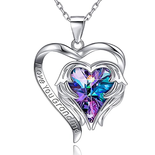 Mothers Day Gifts for Grandma, 18" White Gold Plated Angel Wing Pendant Necklace Grandma Gifts for Mothers Day Engraved I Love You Grandma Necklace for Grandmother Mothers Day Gifts for Grandma