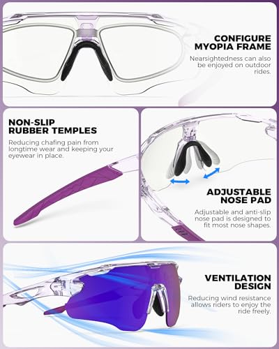 Image of Photochromic Sunglasses for Men Women, Transition Sunglasses for Cycling | Lightweight TR90 Frame, UV Protection, Photochromic Lens, Adjustable Nose Pad, Ideal for Cycling Driving Mtb Running