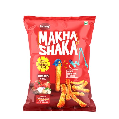 Image of Makha Shaka Stix Farmley Pillow Pouch I Healthy Snacks | Namkeen Snacks I Puffed Snacks | Roasted in Olive Oi (33 g (Pack of 1), Tomato Stix)