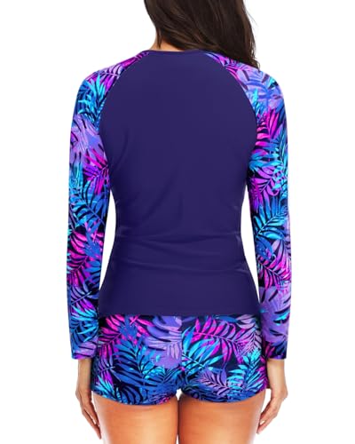 Image of Daci Women Two Piece Rash Guard Long Sleeve Swimsuits with Short UPF 50+ | UPF 50+,High Waisted Short,Long Sleeve,High Neck,Built-in Brief,Quick Dry