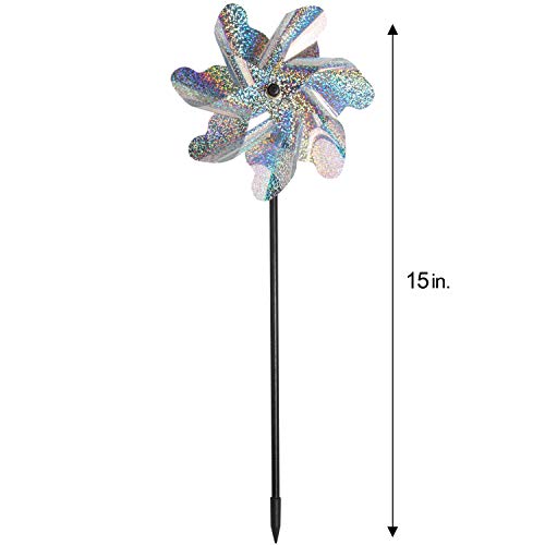 Tapix Bird Blinder Pinwheels (10 Pack) 15 inch Pinwheel Bird Deterrent, Holographic Pin Wheels for Yard and Garden, Garden Spinners