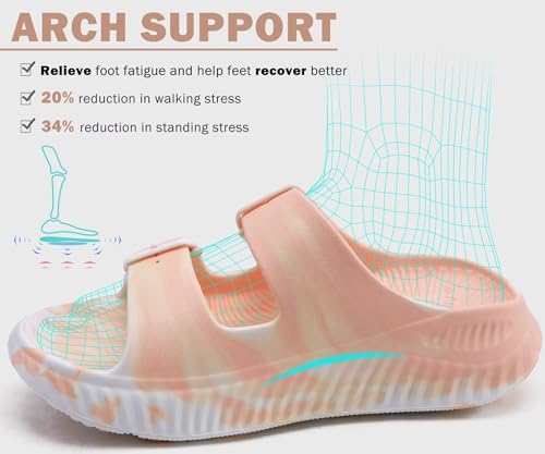 Image of KuaiLu Womens Recovery Sandals With Comfortable Plantar Fasciitis Arch Support, Orthotic Adjustable Thick Cushion Sport Slides Reduces Stress on Feet, Joints & Back Post-Exercise
