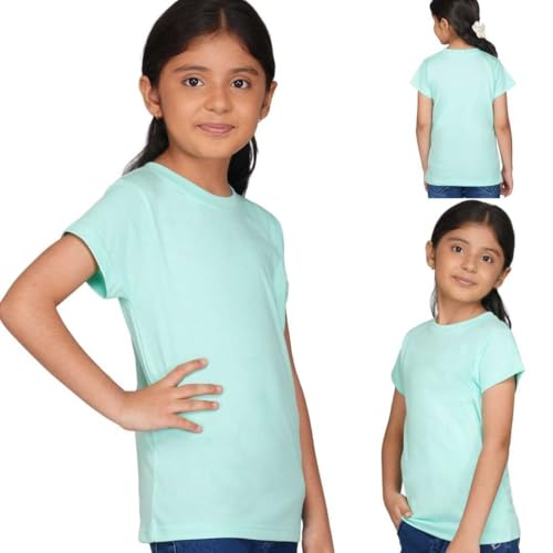 Image of Kids Round Neck Girls Tshirt | Short Sleeves | Natural Organic 100% Cotton Soft Comfortable Fabric | Plain Color Original Branded Half Sleeve | School t-Shirt for Girl Kid | Sleepwear Everyday Casual