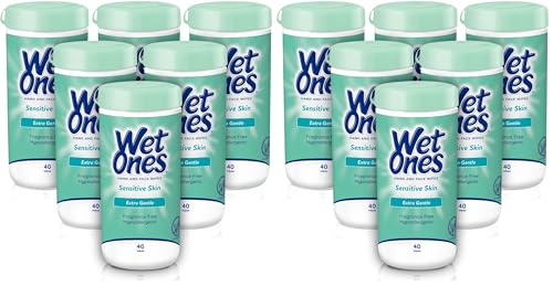 Image of Wet Ones Hand and Face Wipes, Sensitive Skin, Unscented, Hand and Face, 40ct Canister, (Pack of 12)