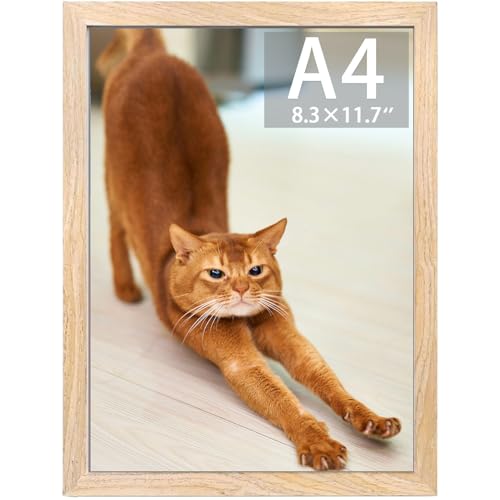 A4 Frames, Wooden Photo Frame, Versatile Picture Frame 21x29.7cm, A4 Certificate Frames,Art Print Poster Frames with Plexiglass&Mount,Landscape or Portrait Orientation,Wall-Mount&Desk Stand(Burlywood)