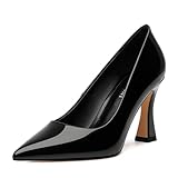 AMBELIGHT Women's Black Pumps Closed Pointed Toe High Heels Classic Slip On Pumps Sexy Patent Leather Stiletto Heels 3 Inch Wedding Bride Formal Dress Heel Shoes for Women Size 8