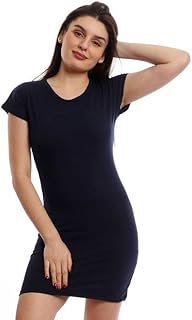 قميص نوم برقبة دائرية واكمام قصيرة للنساء، كحلي