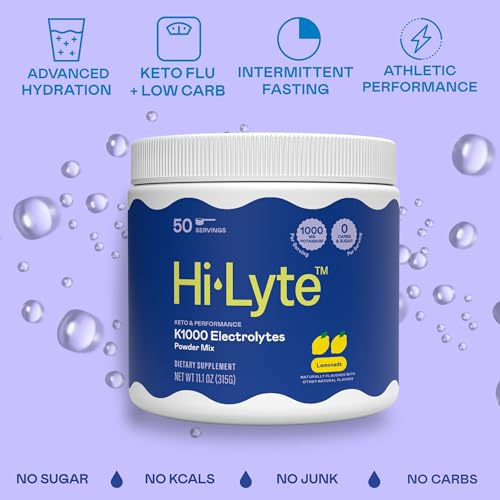 Image of Hi-Lyte Keto K1000 Electrolyte Powder | Lemonade | Hydration Supplement Drink Mix | Boost Energy & Beat Leg Cramps | No Sugar, No Maltodextrin | 50 Servings
