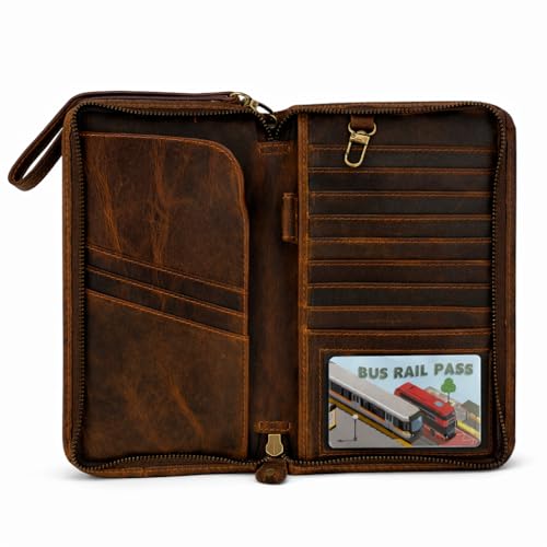 Porte-passeport familial en cuir organisateur documents voyage portefeuille cartes et zip