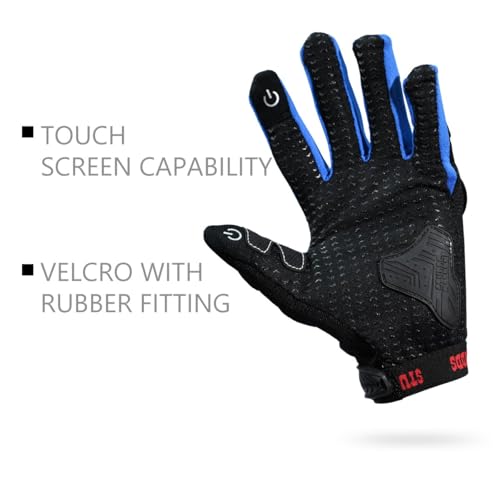 Image of STUDDS SMG 6 Full Finger Bike Riding Gloves with Touch Screen Sensitivity Thumb & Index Finger, Knuckle Protection Mesh Fabric, Anti-Slip Silicon Pads (Blue, L)