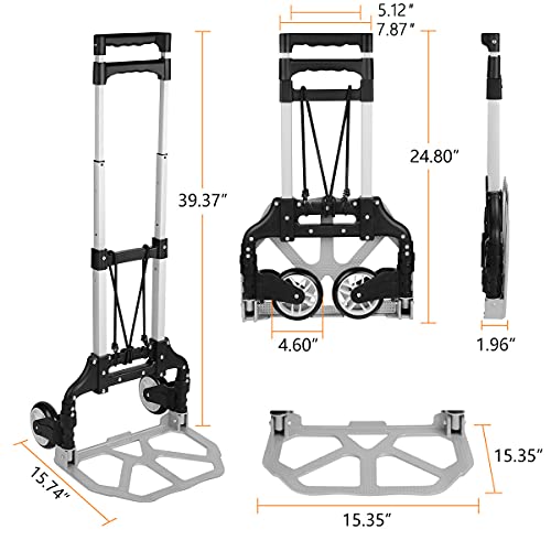 Folding Hand Truck, Gimify Dolly Cart Luggage Hand Cart Aluminum Box Cart Lightweight Portable with Telescoping Handle for Personal, Travel, Shopping, Moving, Office, 165 lbs Capacity (Black) - Thumbnail 2