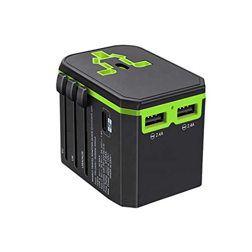 Multi-Land-Energien-Adapter, USB-Stecker-Aufladeeinheit 33W Energien-Spielraum-Adapter die für mehr als 180 Ländern rund um die Welt,Grün