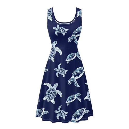 Image of Women Stylish Tank Dresses Sleeveless Round Neck Midi Casual Dress with Pocket for Summer