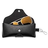 Face Shadow PU Leather Glasses Case with Belt Hole, Semihard Portable Eyeglasses Case for Outwork Black