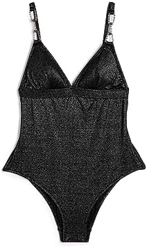 Koton Kadın Simli Mayo Taşlı Zincir Detaylı Askılı V Yaka Siyah, 34 - Görsel 1