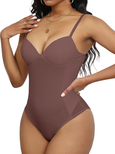 Image of Hilinker Women's V Neck Spaghetti Strap Bodysuit Sexy Sleeveless Camisole Bustier Top