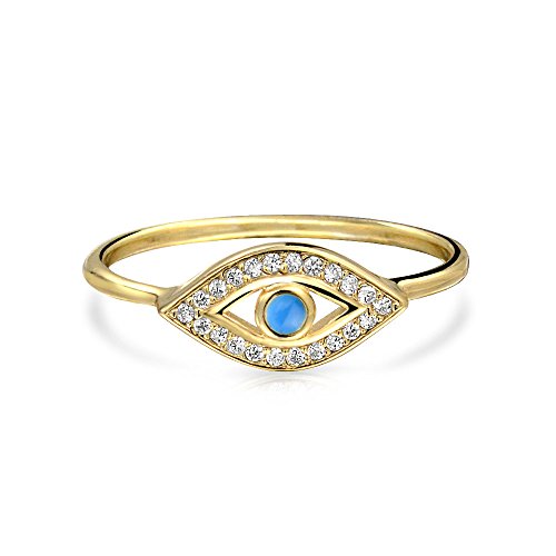 Bling Jewelry Gold Plated Cz Blue Enamel Evil Eye Stackable Ring 925 Silver Yellow 7 #TOP3