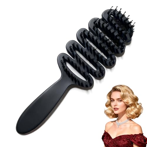 Image of Bristle Hair Brush for Volumising & Smoothing - Boar Natural Bristle and Massage Scalp Brush for Frizz Control, Blow Drying, Shiny Hair - Ideal for Fine, Flat Hair (black)