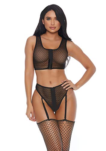 Soutien-gorge et panty Forplay noir L avec garter straps ajustables