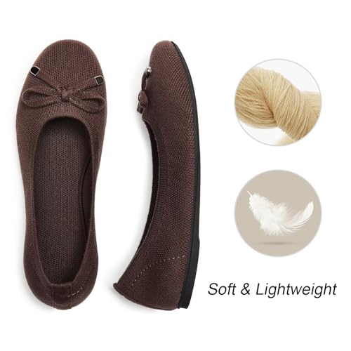 Image of Frank Mully Women's Ballet Flats Round Toe Walking Flats Slip On Work Shoes Knitted Flats Shoes for Woman Soft Lightweight