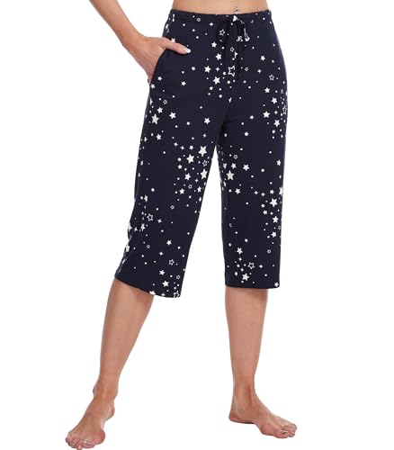 Image of WiWi Bamboo Viscose womens capri pants Wide Leg Pajama Super Soft Lounge knit Sleep shorts Cooling Pj Bottoms S-XXL