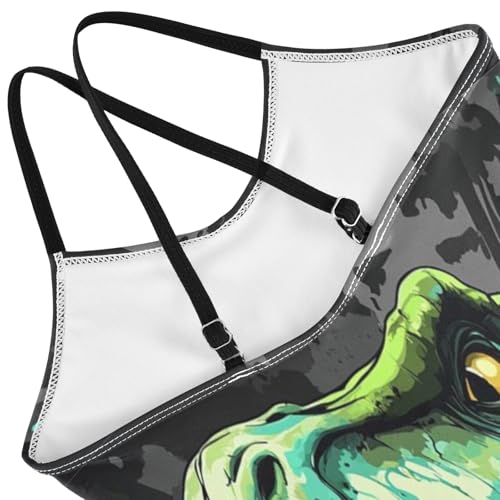 Pigsaly Girls One Piece Swimsuits Animal Jurassic Green Dinosaurs Kids Cross Back Swimwear Beach Sport Bathing Suit 3T4