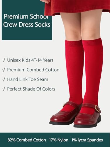 Image of COTTON DAY Kids Girls Unisex Knee High School Dress Socks Seamless Toe 3 Pack Black White Gray Navy Blue