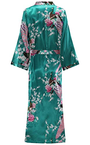 Image of Women's Floral Long Satin Robes Plus Size Long Silk Robes Peacock Floral Kimonos Sleepwear Dressing Gown