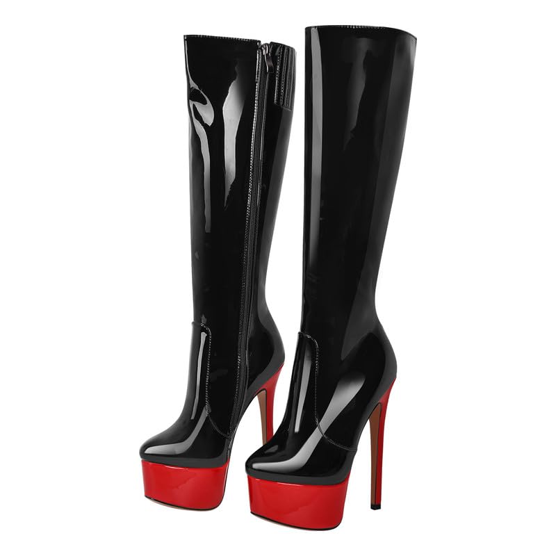 blingqueen Stivali con plateau elasticizzati, al ginocchio, con tacco alto, laccati