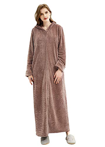 Long Robes for Women Zip Front Hooded Full Length Housecoat