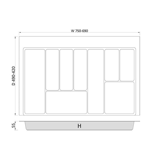 MAX - new, sturdy cutlery tray - allows the cutting of edges - size: 400mm-900mm, graphite (690mm-750mm x 490mm (800mm cabinet)) - Image 2