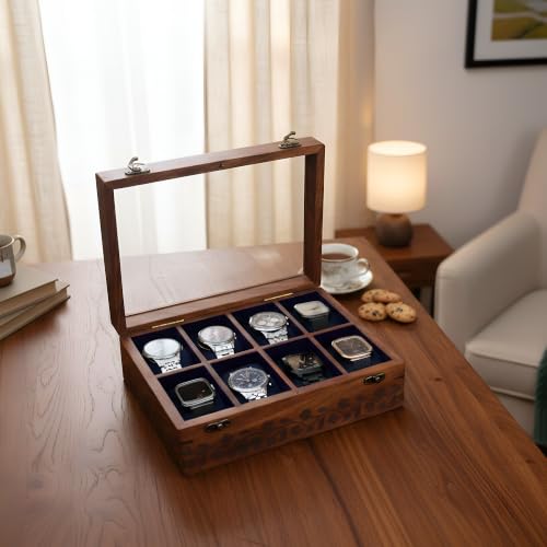 Image of Vintage Wooden Watch Box for Men, Timepiece Storage & Organizer, Display Case, Jewelry Box for Women, Gift for Husband (8 Grooves Engraved (Rosewood))
