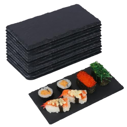 IHDYPPEW 13 Pack 4 x 8 Inch Slate Cheese Boards, Black Rectangle Slate Charcuterie Boards, Natural Charcuterie Stone Plates for Parties, Gifts, and Special Events, Cheese, Sushi, Food.