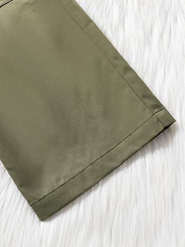 Sweatyrocks Girl's Casual Elastic Waist Wide Leg Pants Flap Pocket Loose Cargo Pants Army Green 10Y #TOP3